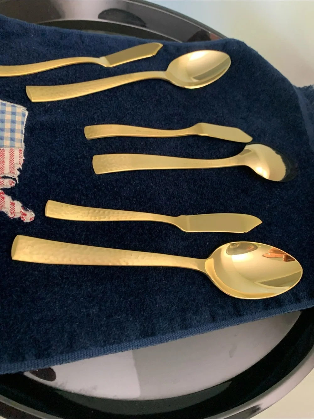 Hammered Gold Flatware Serving Set - 6 Polished Gold Spreaders & Spoons NWOT